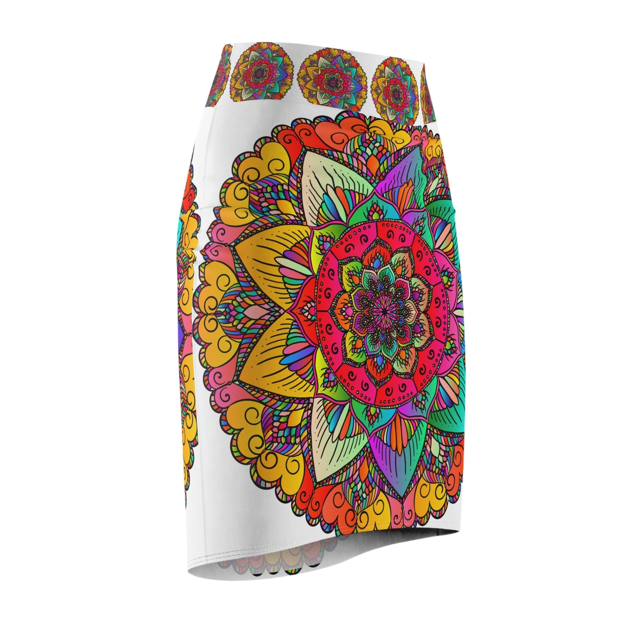 Bohemian Mandala Pencil Skirt - Purple, Azure & Iridescent All Over Prints - Blululi