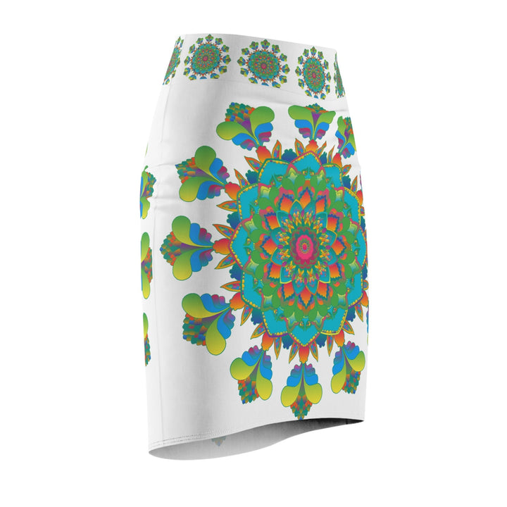 Bohemian Mandala Pencil Skirt - Purple, Azure, Iridescent All Over Prints - Blululi