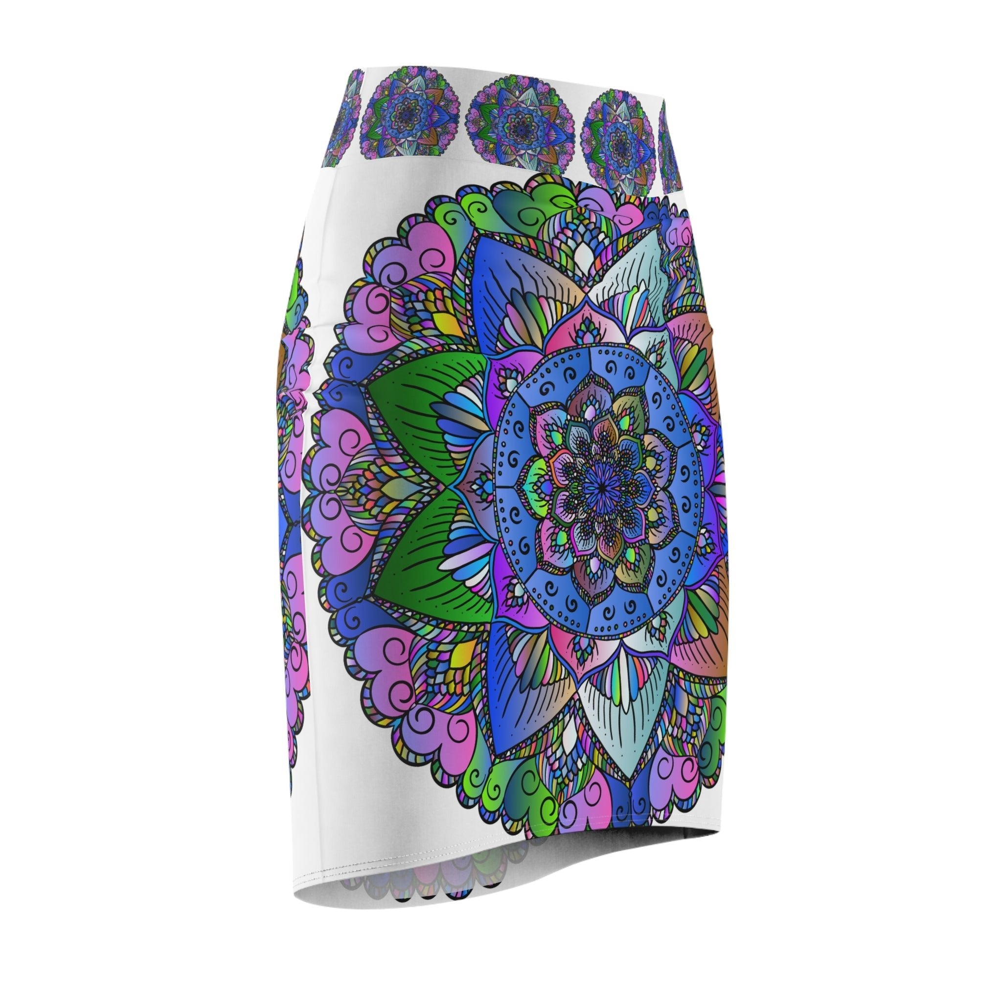 Bohemian Mandala Pencil Skirt - Purple, Azure & Iridescent All Over Prints - Blululi