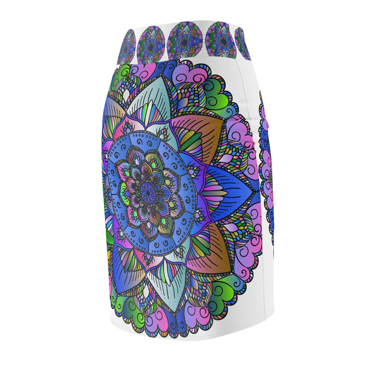 Bohemian Mandala Pencil Skirt - Purple, Azure & Iridescent All Over Prints - Blululi