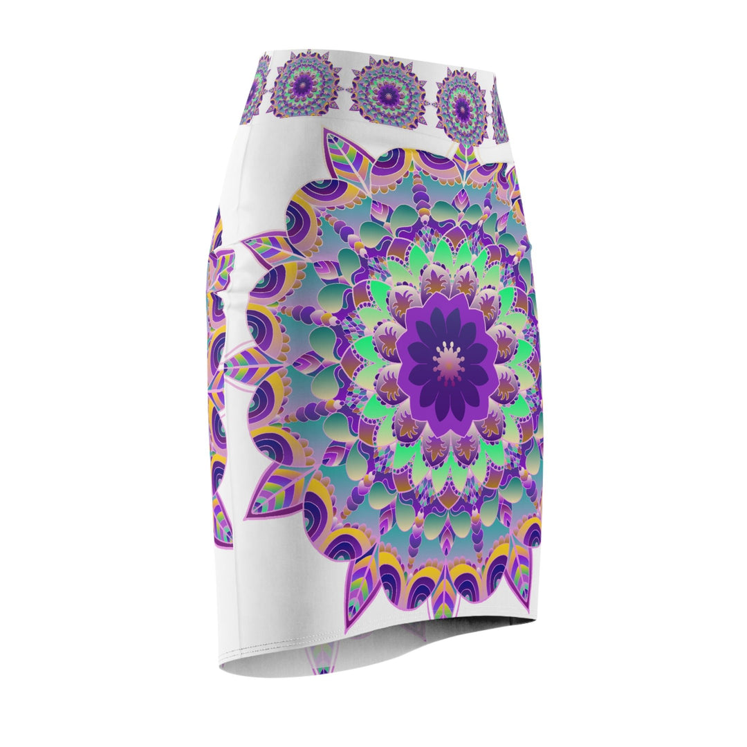 Bohemian Mandala Pencil Skirt - Purple, Azure & Iridescent All Over Prints - Blululi