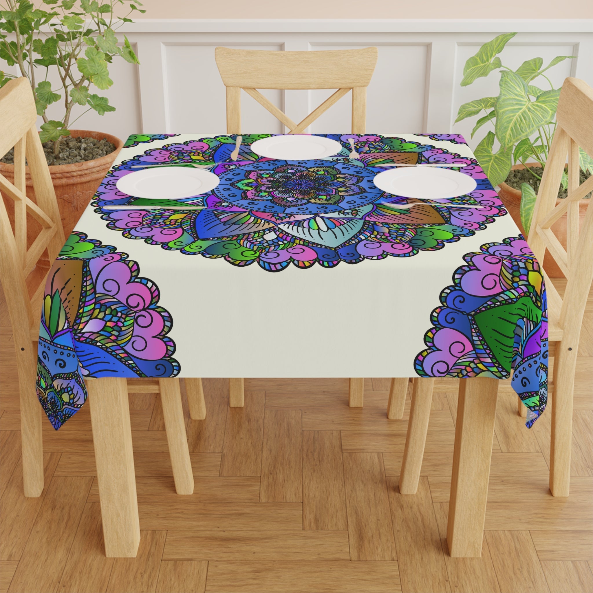 Bohemian Mandala Tablecloth - Ivory Home Decor - Blululi