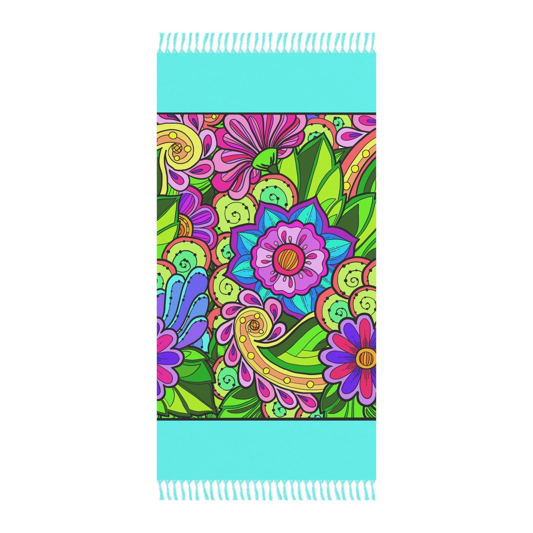 Boho Beach Cloth decorated with Flower Doodle Art - Original Fine Art Hand - Drawn - Blululi