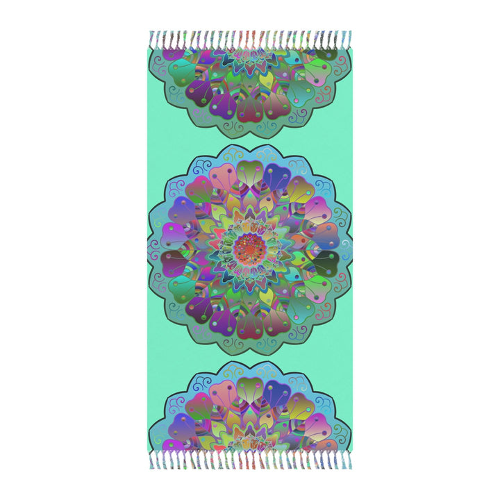 Boho Beach Cloth decorated with Mandala Art - Original Fine Art Hand - Drawn - Aquamarine - Blululi