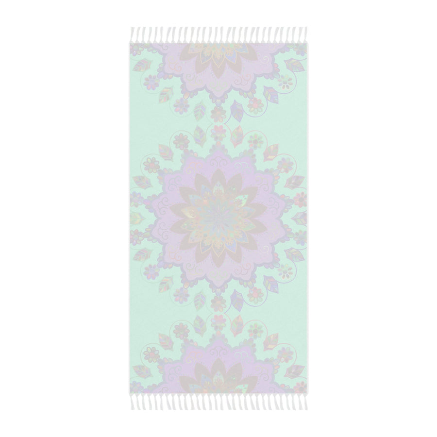 Boho Beach Cloth decorated with Mandala Art - Original Fine Art Hand - Drawn - Aquamarine - Blululi