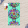 Boho Beach Cloth decorated with Mandala Art - Original Fine Art Hand - Drawn - Aquamarine - Blululi