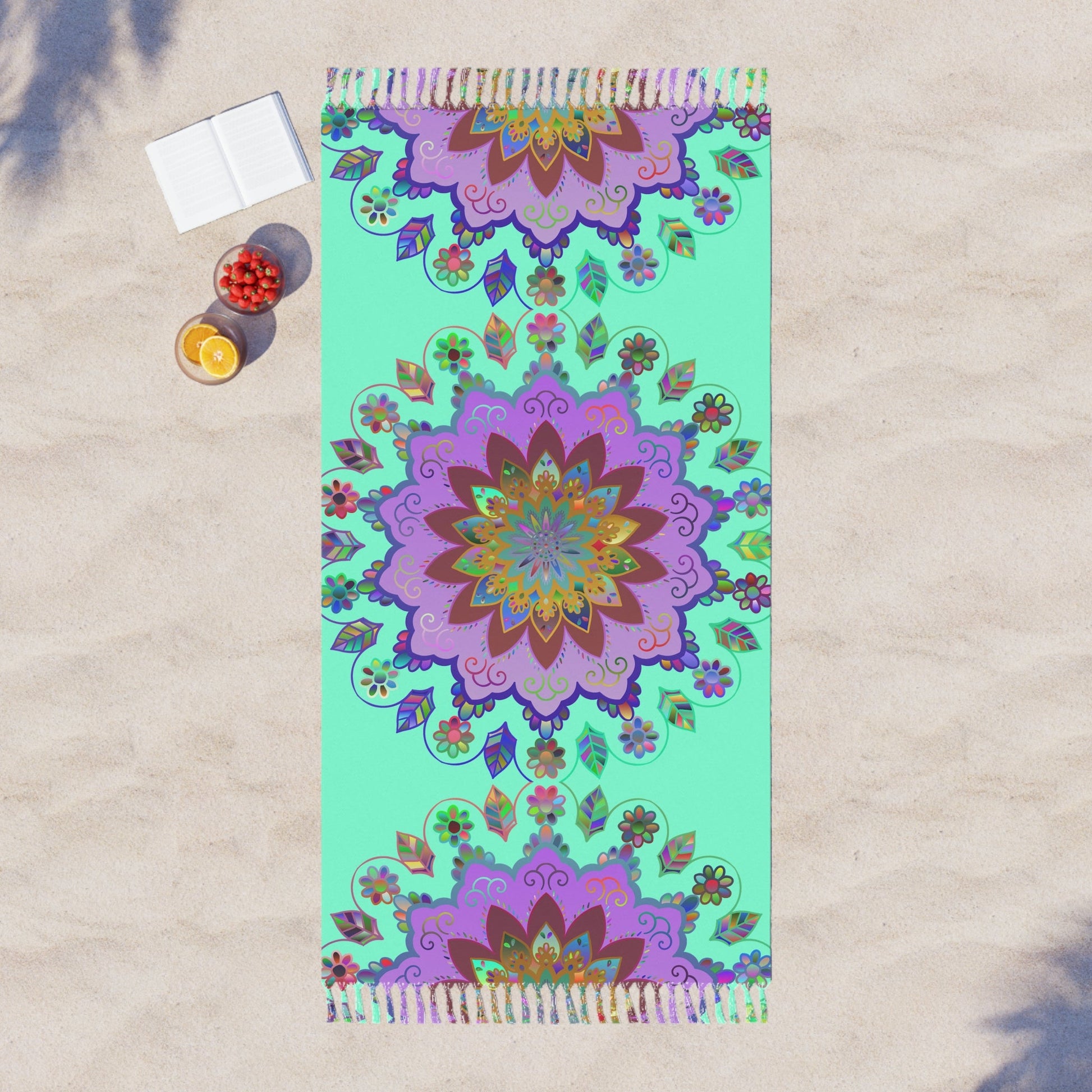 Boho Beach Cloth decorated with Mandala Art - Original Fine Art Hand - Drawn - Aquamarine - Blululi