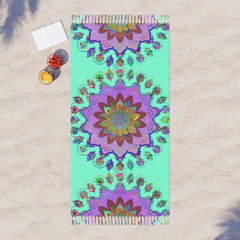 Boho Beach Cloth decorated with Mandala Art - Original Fine Art Hand - Drawn - Aquamarine - Blululi