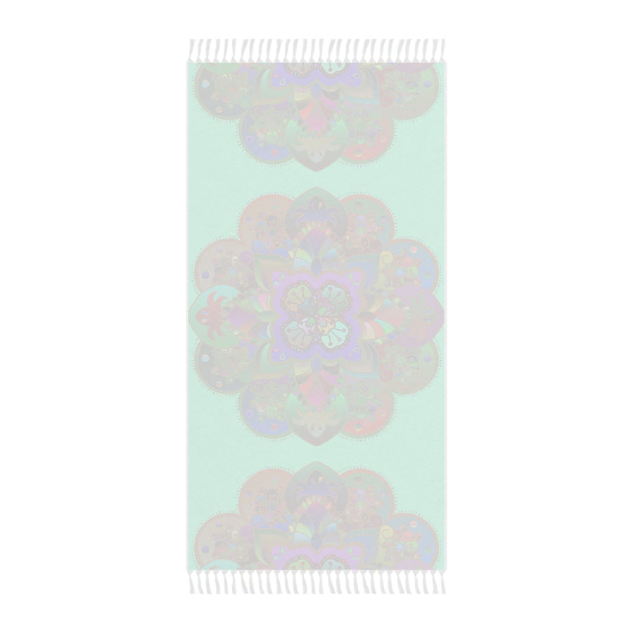 Boho Beach Cloth decorated with Mandala Art - Original Fine Art Hand - Drawn - Aquamarine - Blululi
