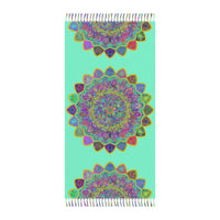 Boho Beach Cloth decorated with Mandala Art - Original Fine Art Hand - Drawn - Aquamarine - Blululi