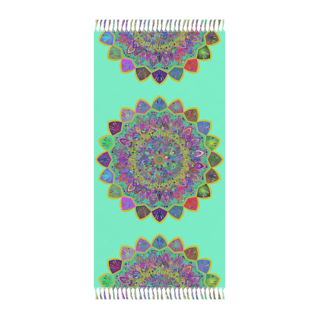 Boho Beach Cloth decorated with Mandala Art - Original Fine Art Hand - Drawn - Aquamarine - Blululi