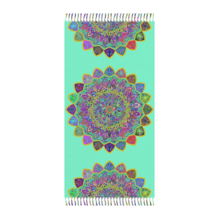 Boho Beach Cloth decorated with Mandala Art - Original Fine Art Hand - Drawn - Aquamarine - Blululi