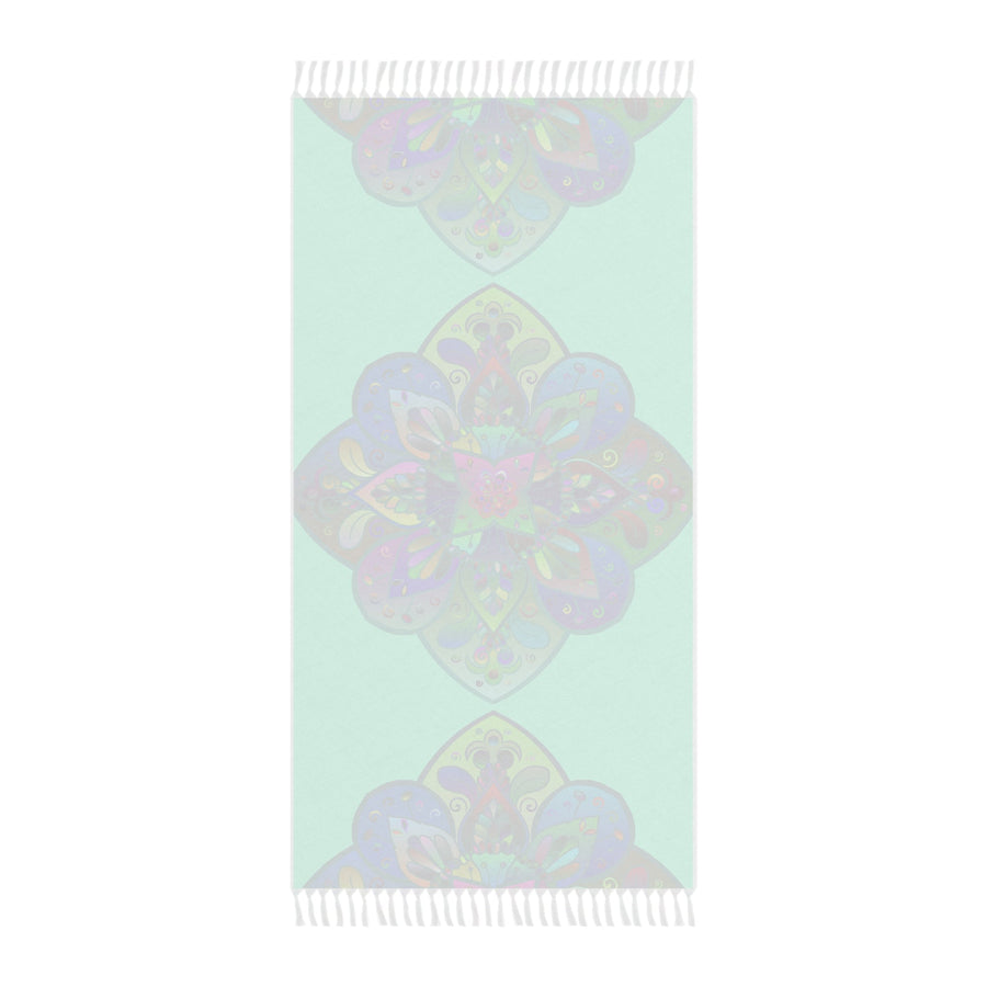 Boho Beach Cloth decorated with Mandala Art - Original Fine Art Hand - Drawn - Aquamarine - Blululi
