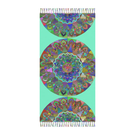 Boho Beach Cloth decorated with Mandala Art - Original Fine Art Hand - Drawn - Aquamarine - Blululi