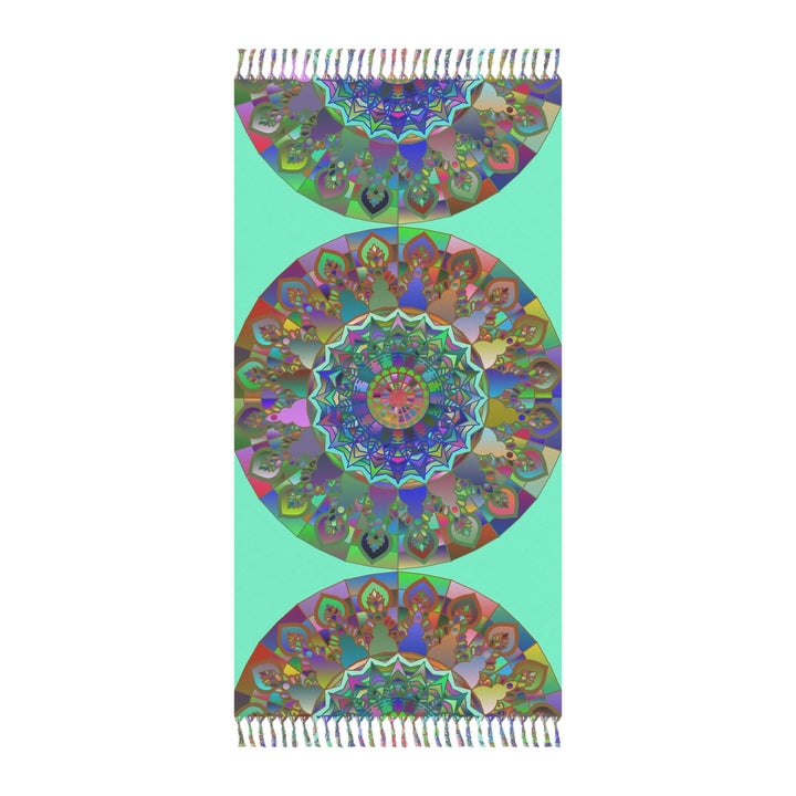 Boho Beach Cloth decorated with Mandala Art - Original Fine Art Hand - Drawn - Aquamarine - Blululi