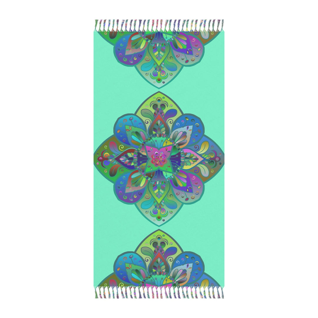 Boho Beach Cloth decorated with Mandala Art - Original Fine Art Hand - Drawn - Aquamarine - Blululi