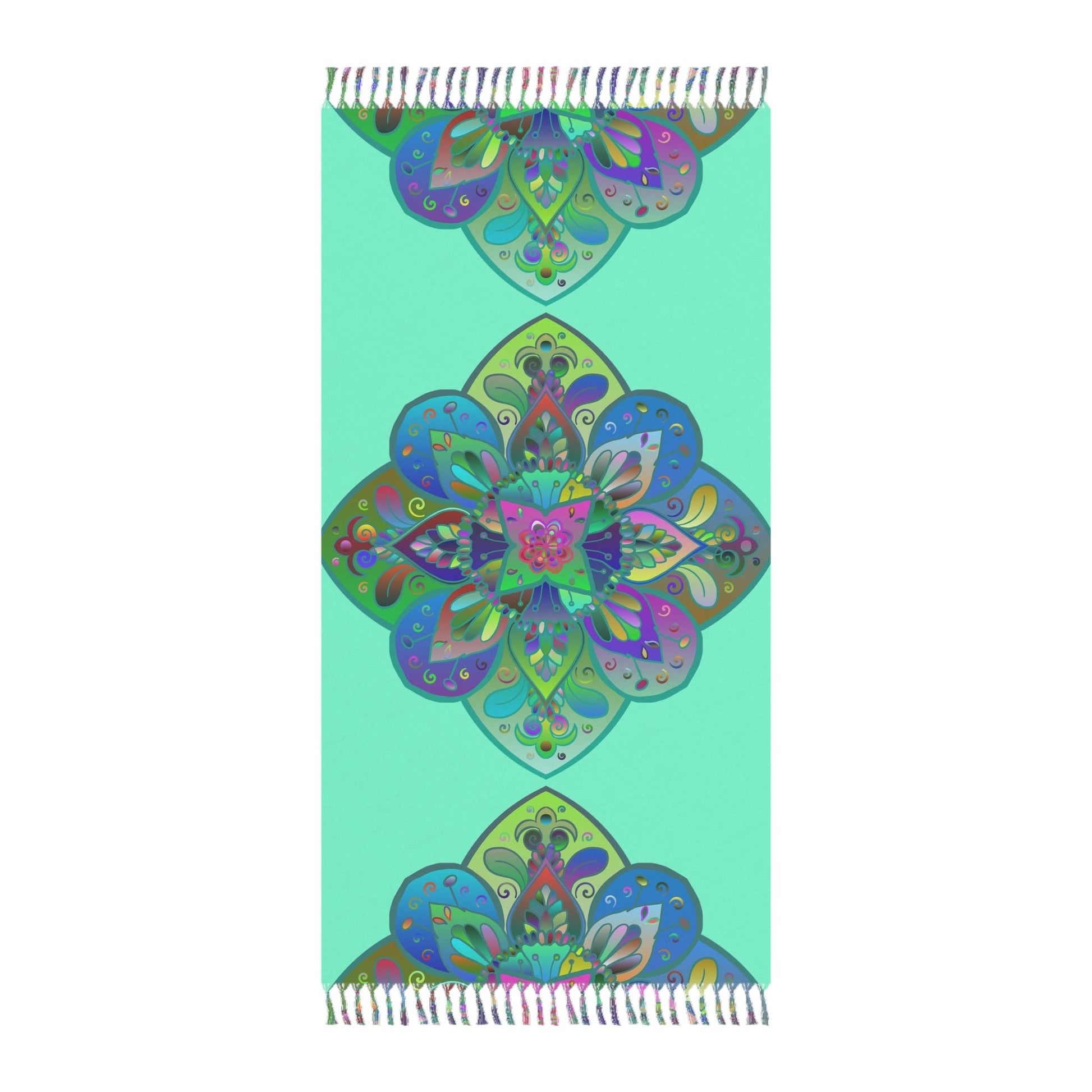 Boho Beach Cloth decorated with Mandala Art - Original Fine Art Hand - Drawn - Aquamarine - Blululi