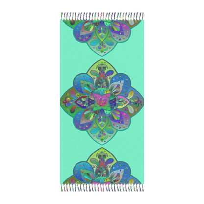 Boho Beach Cloth decorated with Mandala Art - Original Fine Art Hand - Drawn - Aquamarine - Blululi