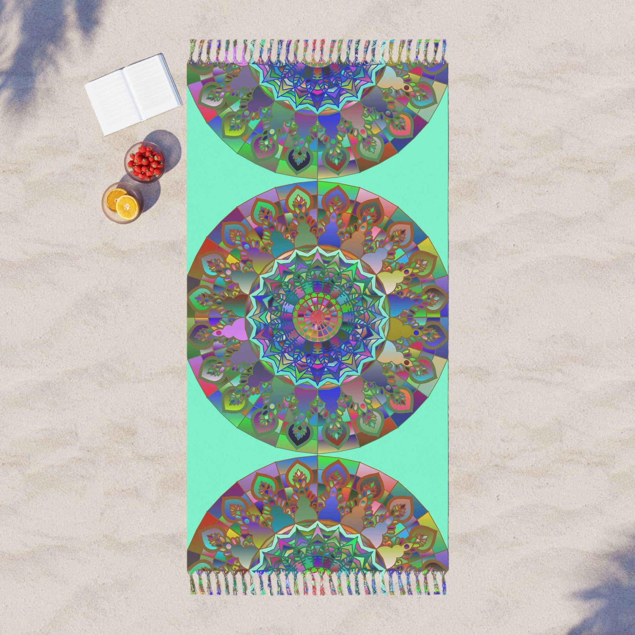 Boho Beach Cloth decorated with Mandala Art - Original Fine Art Hand - Drawn - Aquamarine - Blululi