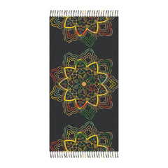 Boho Beach Cloth decorated with Mandala Art - Original Fine Art Hand - Drawn - Dark Charcoal Blue - Blululi