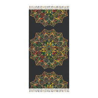 Boho Beach Cloth decorated with Mandala Art - Original Fine Art Hand - Drawn - Dark Charcoal Blue - Blululi