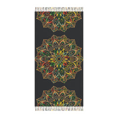 Boho Beach Cloth decorated with Mandala Art - Original Fine Art Hand - Drawn - Dark Charcoal Blue - Blululi