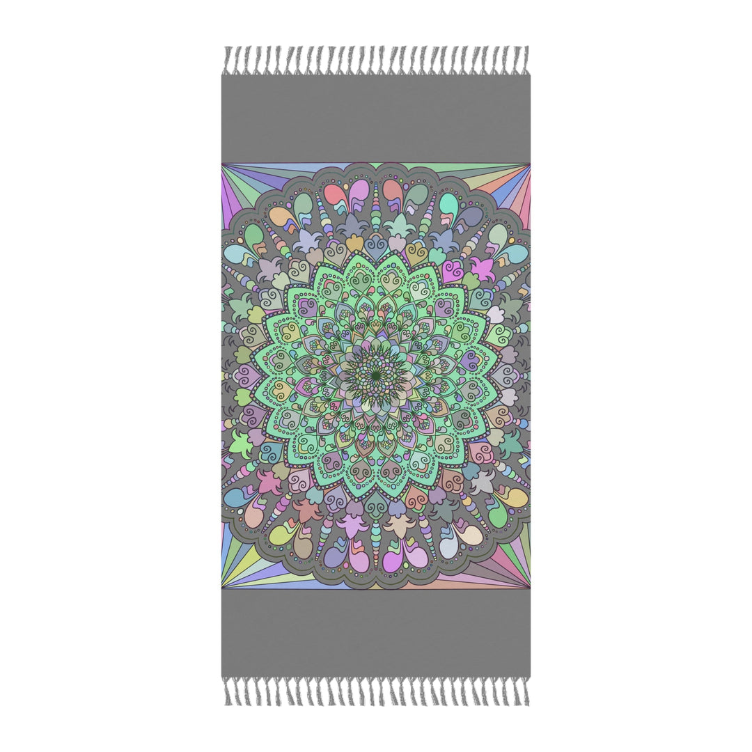 Boho Beach Cloth decorated with Mandala Art - Original Fine Art Hand - Drawn - Light Gray, Pastel Colors - Blululi