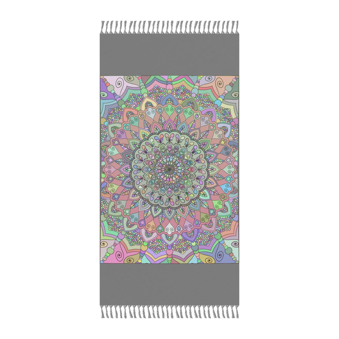 Boho Beach Cloth decorated with Mandala Art - Original Fine Art Hand - Drawn - Light Gray, Pastel Colors - Blululi