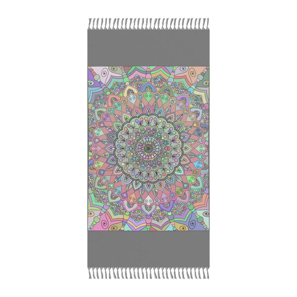Boho Beach Cloth decorated with Mandala Art - Original Fine Art Hand - Drawn - Light Gray, Pastel Colors - Blululi