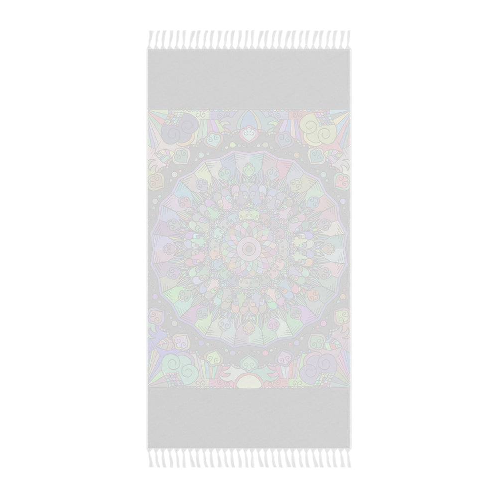 Boho Beach Cloth decorated with Mandala Art - Original Fine Art Hand - Drawn - Light Gray, Pastel Colors - Blululi