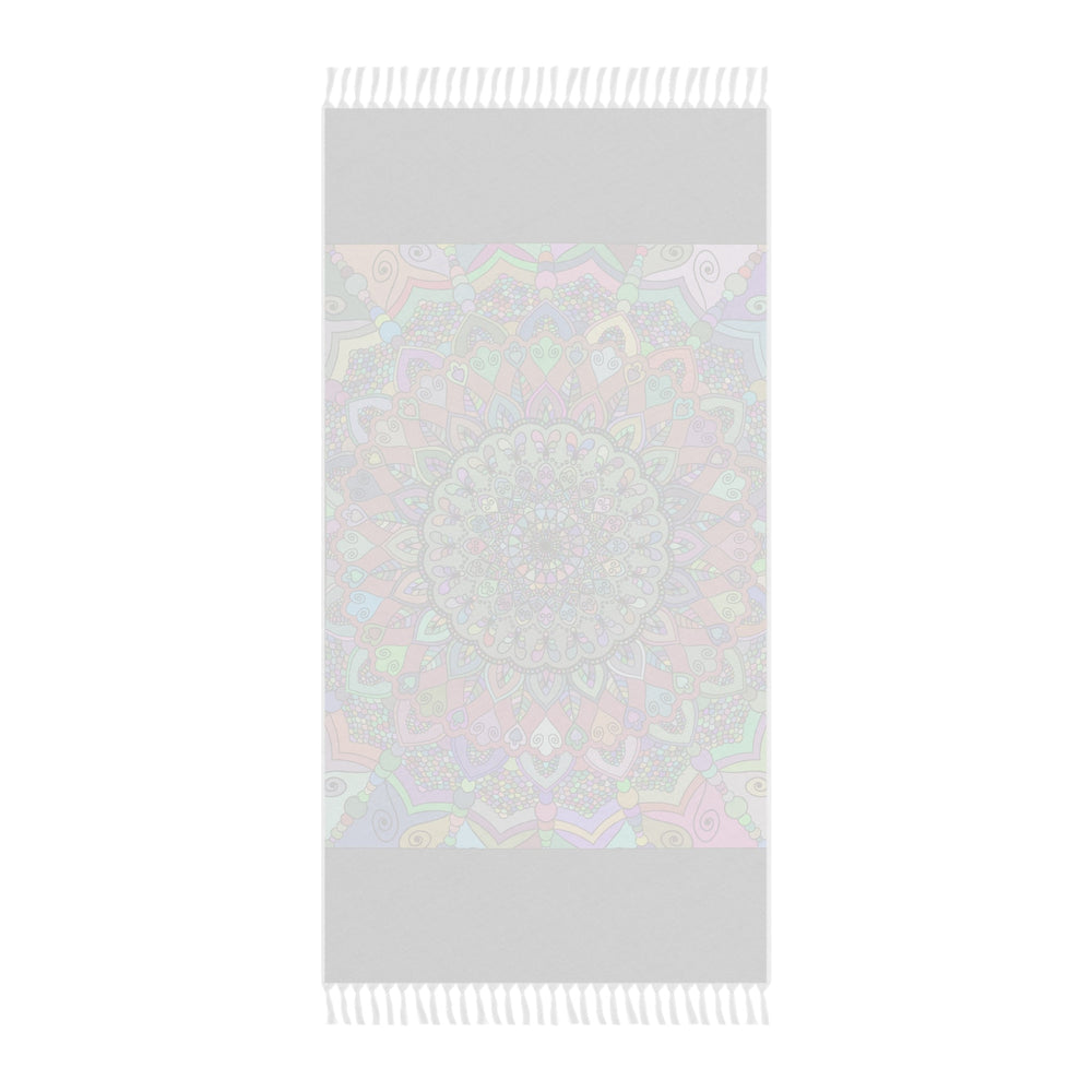 Boho Beach Cloth decorated with Mandala Art - Original Fine Art Hand - Drawn - Light Gray, Pastel Colors - Blululi