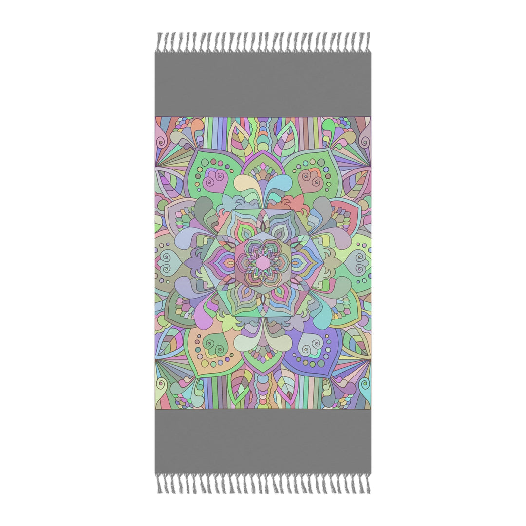 Boho Beach Cloth decorated with Mandala Art - Original Fine Art Hand - Drawn - Light Gray, Pastel Colors - Blululi