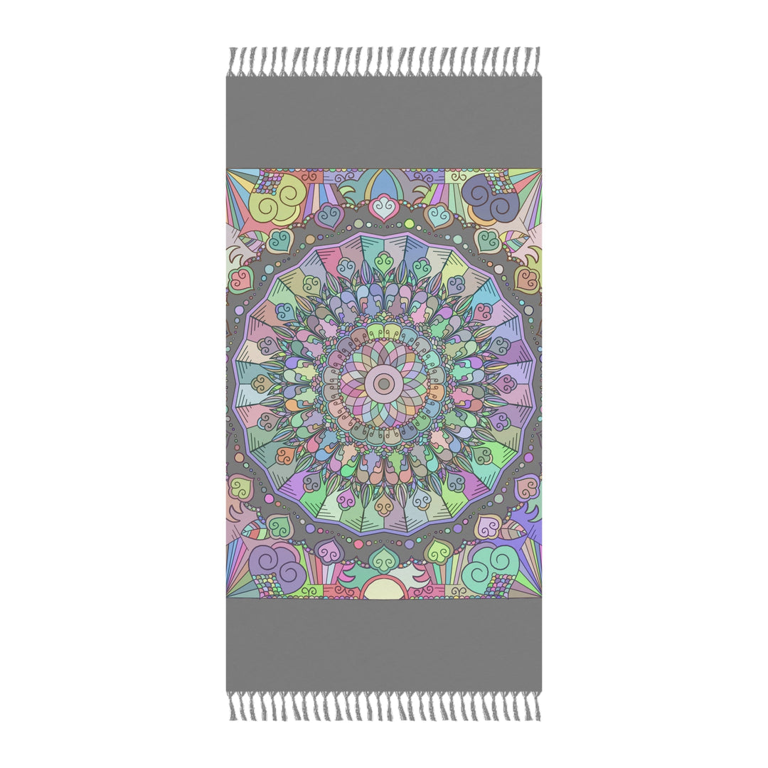 Boho Beach Cloth decorated with Mandala Art - Original Fine Art Hand - Drawn - Light Gray, Pastel Colors - Blululi