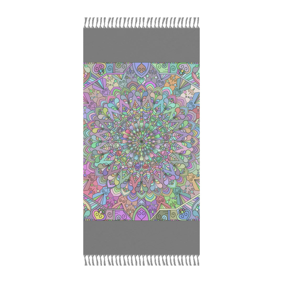 Boho Beach Cloth decorated with Mandala Art - Original Fine Art Hand - Drawn - Light Gray, Pastel Colors - Blululi