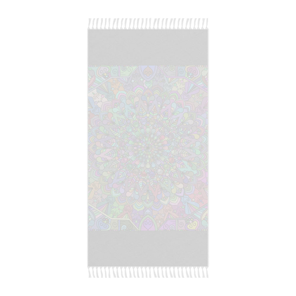 Boho Beach Cloth decorated with Mandala Art - Original Fine Art Hand - Drawn - Light Gray, Pastel Colors - Blululi