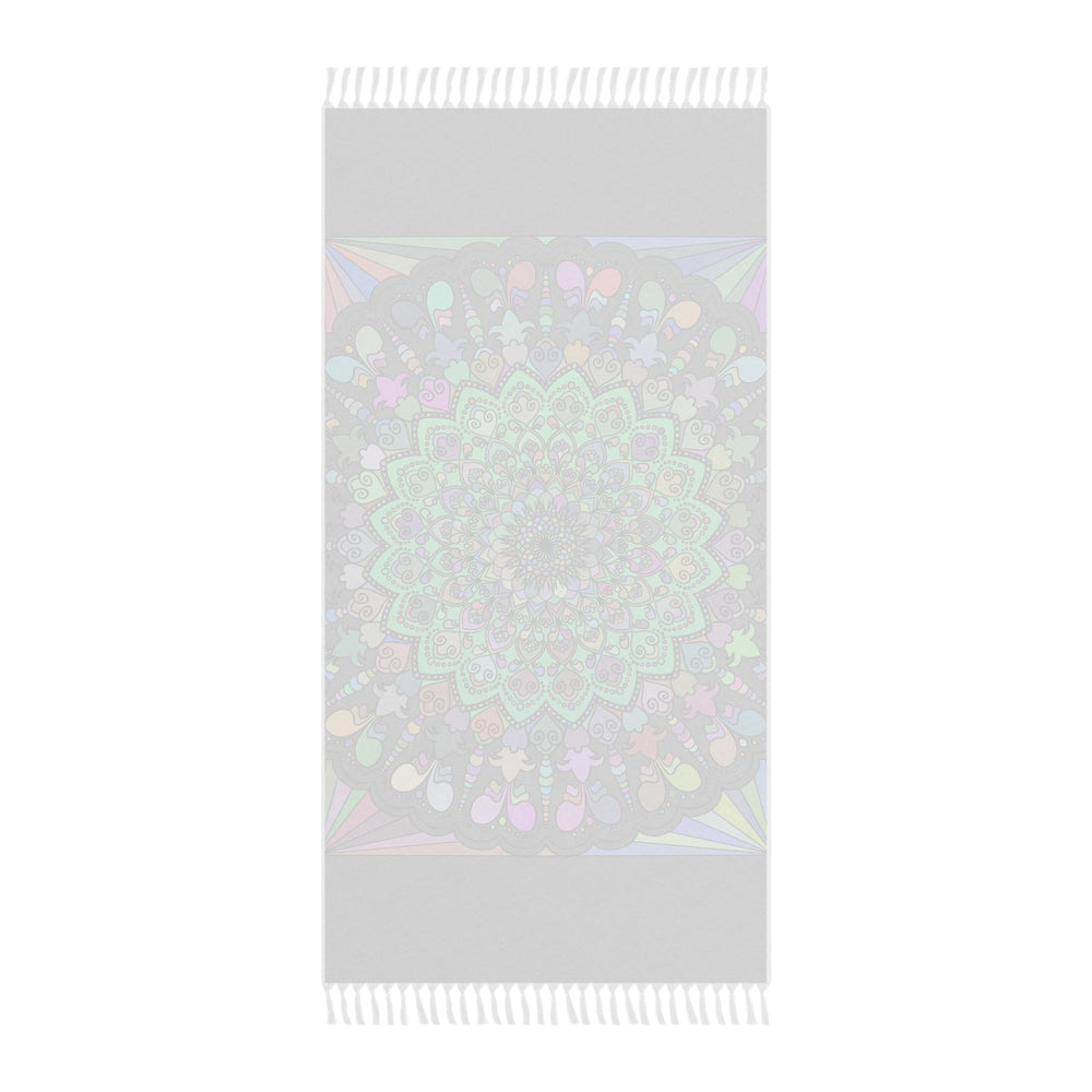Boho Beach Cloth decorated with Mandala Art - Original Fine Art Hand - Drawn - Light Gray, Pastel Colors - Blululi