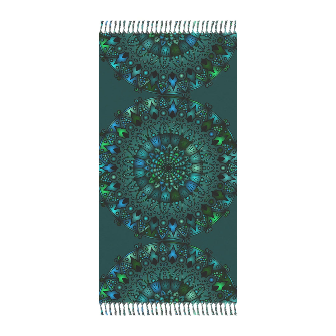 Boho Beach Cloth decorated with Mandala Art - Original Fine Art Hand - Drawn - Petroleum Green - Blululi