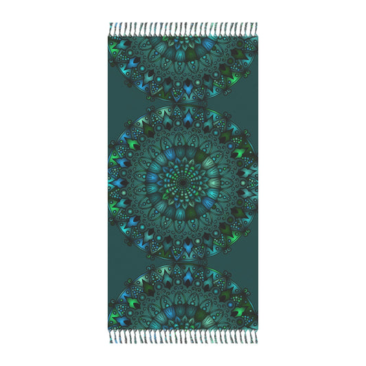 Boho Beach Cloth decorated with Mandala Art - Original Fine Art Hand - Drawn - Petroleum Green - Blululi