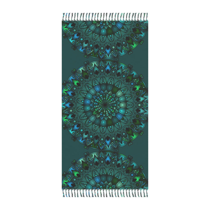 Boho Beach Cloth decorated with Mandala Art - Original Fine Art Hand - Drawn - Petroleum Green - Blululi