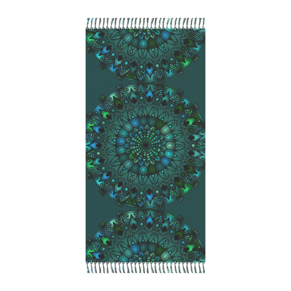 Boho Beach Cloth decorated with Mandala Art - Original Fine Art Hand - Drawn - Petroleum Green - Blululi