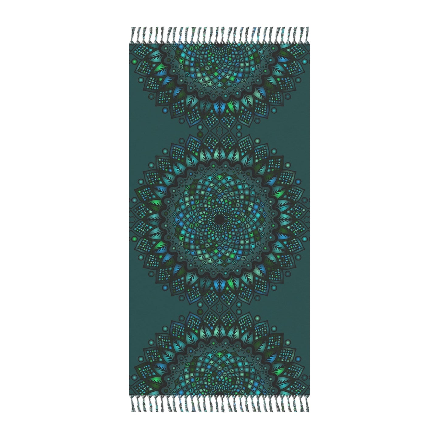 Boho Beach Cloth decorated with Mandala Art - Original Fine Art Hand - Drawn - Petroleum Green - Blululi