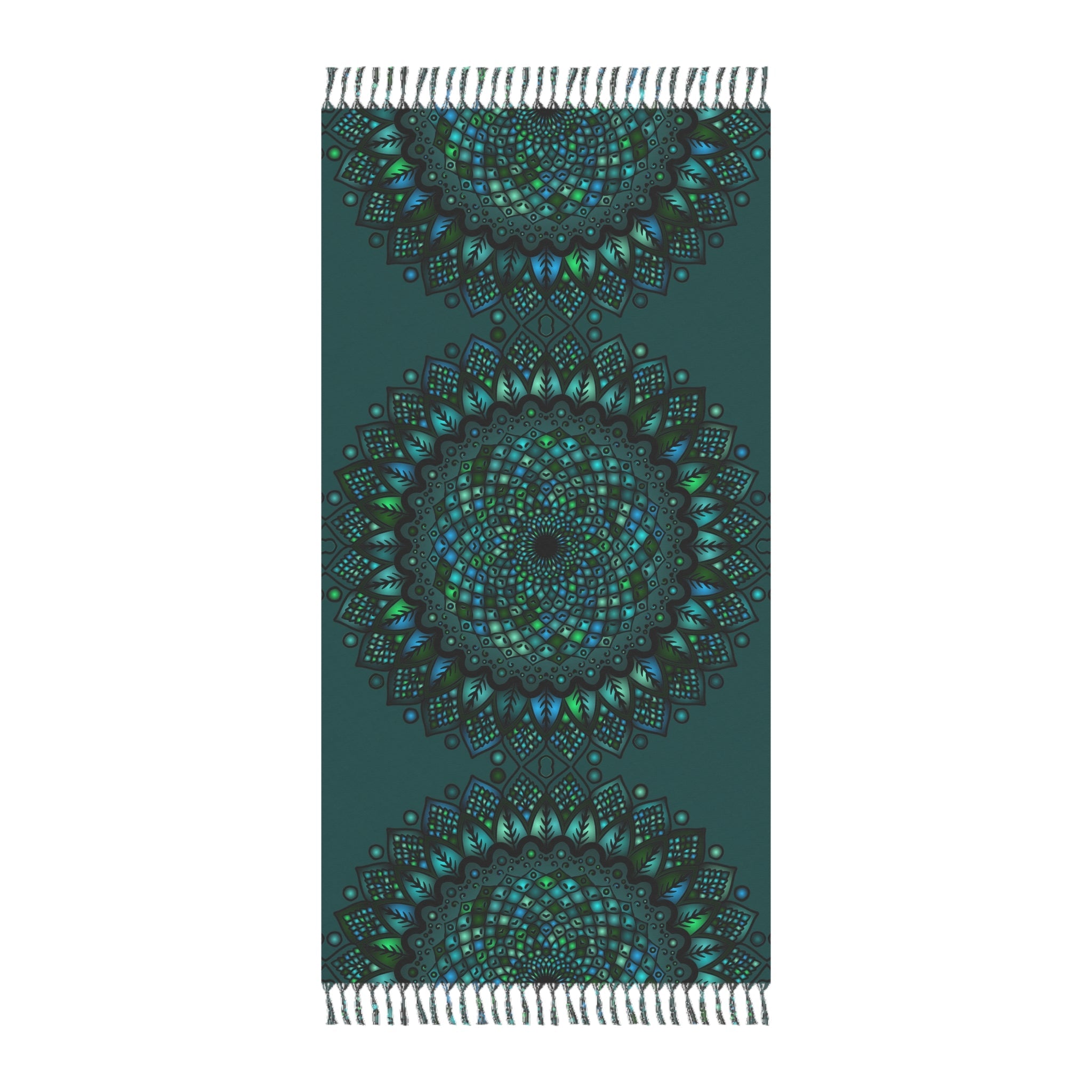 Boho Beach Cloth decorated with Mandala Art - Original Fine Art Hand - Drawn - Petroleum Green - Blululi