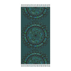 Boho Beach Cloth decorated with Mandala Art - Original Fine Art Hand - Drawn - Petroleum Green - Blululi