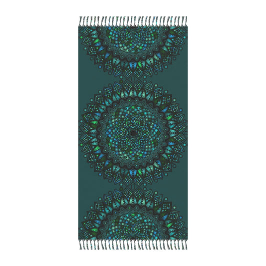 Boho Beach Cloth decorated with Mandala Art - Original Fine Art Hand - Drawn - Petroleum Green - Blululi