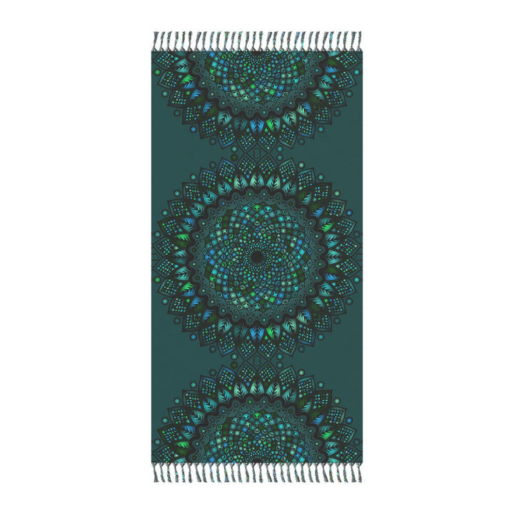 Boho Beach Cloth decorated with Mandala Art - Original Fine Art Hand - Drawn - Petroleum Green - Blululi