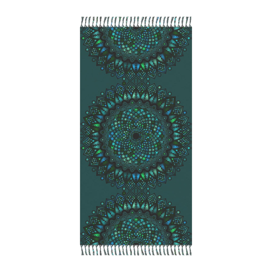 Boho Beach Cloth decorated with Mandala Art - Original Fine Art Hand - Drawn - Petroleum Green - Blululi
