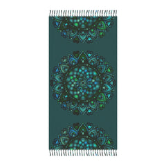 Boho Beach Cloth decorated with Mandala Art - Original Fine Art Hand - Drawn - Petroleum Green - Blululi