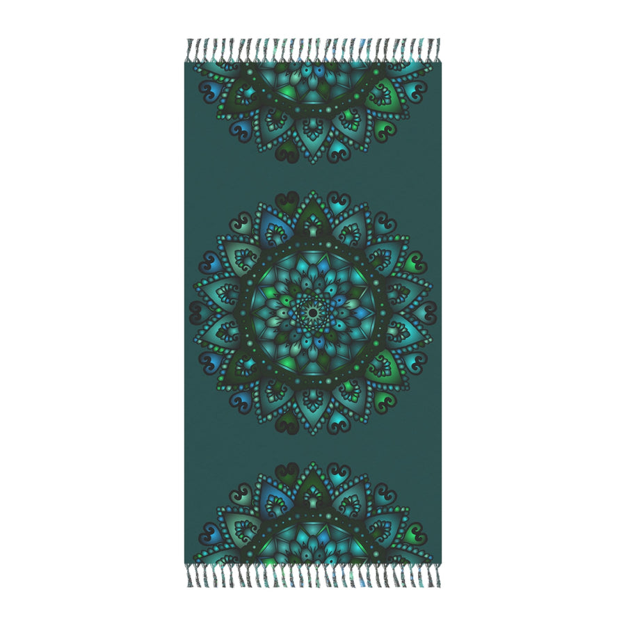 Boho Beach Cloth decorated with Mandala Art - Original Fine Art Hand - Drawn - Petroleum Green - Blululi