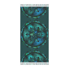 Boho Beach Cloth decorated with Mandala Art - Original Fine Art Hand - Drawn - Petroleum Green - Blululi