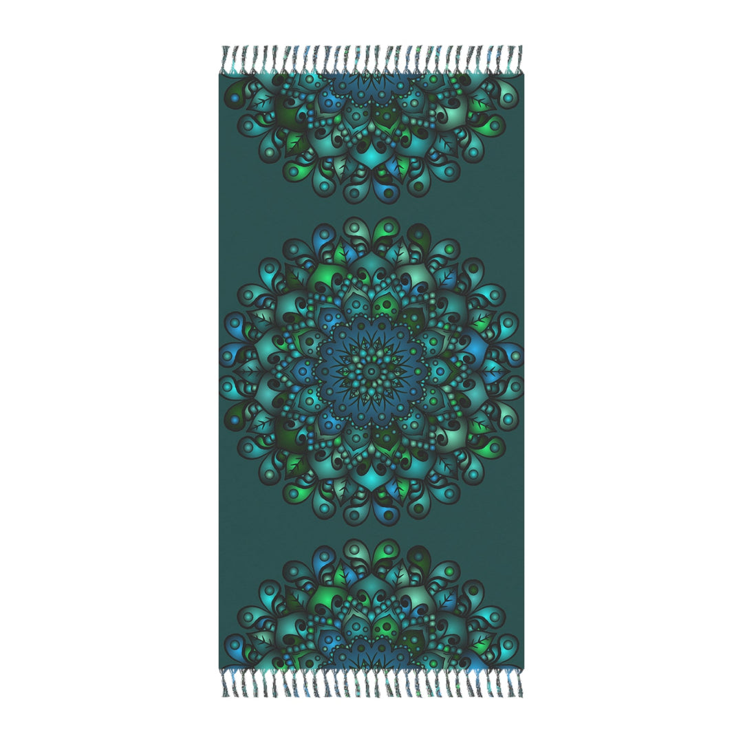 Boho Beach Cloth decorated with Mandala Art - Original Fine Art Hand - Drawn - Petroleum Green - Blululi